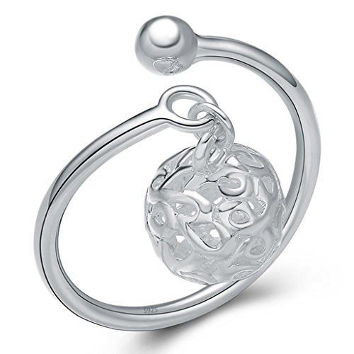 Unendlich U Hohle Kugel 925 Sterling Silber Verstellbare Band Ringe für Mädchen Damen, Ringgröße 56 mit Gabe Beutel von Infinite U