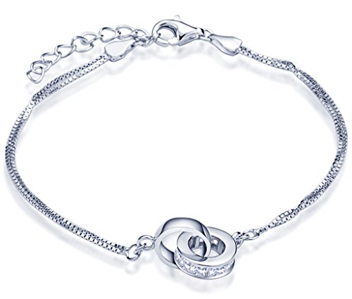 Unendlich U Ineinander Verschlungene Ringe Damen Charm-Armband 925 Sterling Silber Zirkonia Doppelringe Armkette Verstellbar Armkettchen Armreif, Silber von Unendlich U