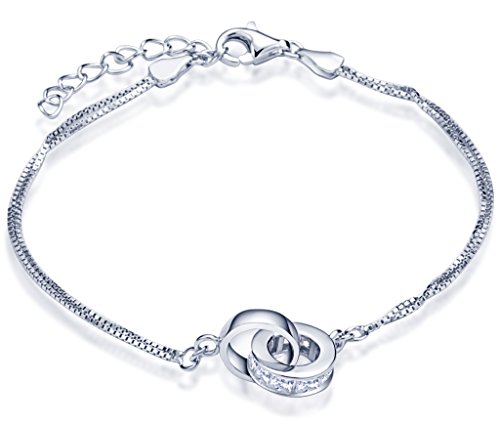 Unendlich U Ineinander Verschlungene Ringe Damen Charm-Armband 925 Sterling Silber Zirkonia Doppelringe Armkette Verstellbar Armkettchen Armreif, Silber von Infinite U
