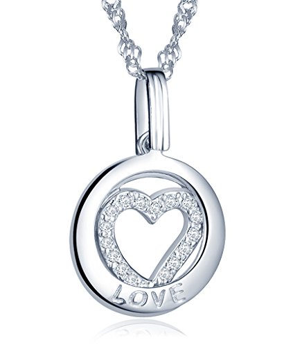 Unendlich U Klassisch Damen Halskette 925 Sterling Silber Beweglich LOVE Herz Rund Zirkonia Anhänger von Unendlich U