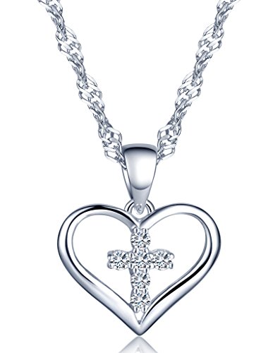 Unendlich U Klassisch Herz Kreuz Damen Halskette 925 Sterling Silber Zirkonia Herzanhänger Kette mit Anhänger von Unendlich U