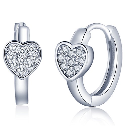 Unendlich U Klassisch Herzen Damen Creolen 925 Sterling Silber Zirkonia Ohrringe Ohrhänger Ohrschmuck Earring, Silber von Unendlich U