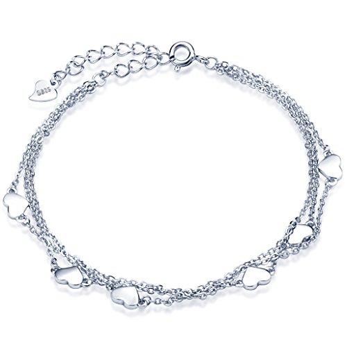 Unendlich U Klassisch Herzen Damen Strangarmbänder 925 Sterling Silber Armkette Verstellbar Charm-Armband Armkettchen Armreif, Silber von Unendlich U