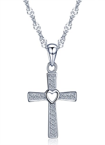 Unendlich U Klassisch Kreuz Herz Damen Halskette 925 Sterling Silber Zirkonia Anhänger Kette mit Anhänger, Silber von Unendlich U