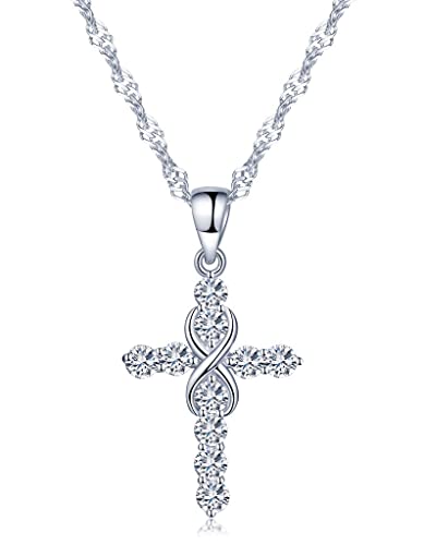 Unendlich U Klassisch Kreuz Unendlichkeit Symbol Damen Halskette 925 Sterling Silber Zirkonia Anhänger Kettenanhänger, Silber von Unendlich U