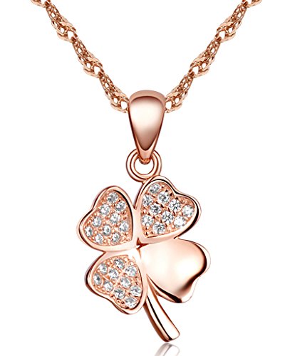 Unendlich U Klassisch Vierblaettriges Kleeblatt Damen Halskette 925 Sterling Silber Zirkonia Anhänger Kettenhänger, Rosegold von Unendlich U