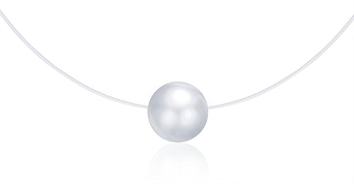 Unendlich U Kreativ Damen Halskette 925 Sterling Silber Perle Anhänger Transparente Angelschnur Nylonkette, Silber von Unendlich U