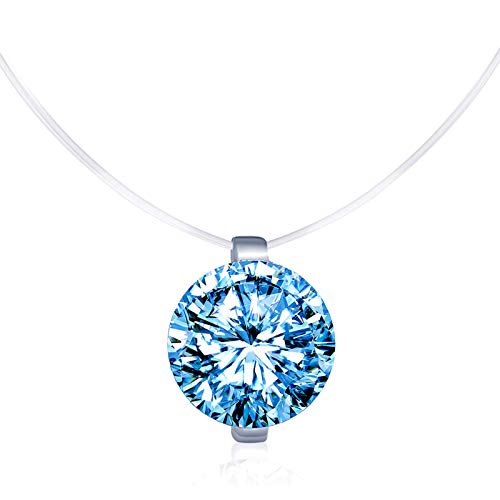 Unendlich U Kreativ Solitär Kette 925 Sterling Silber Blau Zirkonia Damen Halskette Anhänger Transparente Angelleine Nylonkette von Unendlich U