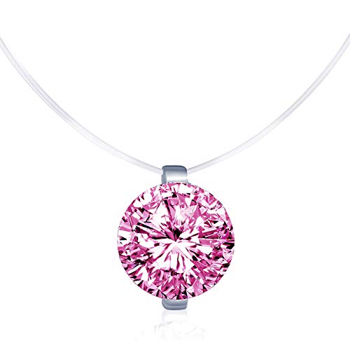 Unendlich U Kreativ Solitär Kette 925 Sterling Silber Rosa Zirkonia Damen Halskette Anhänger Transparente Angelleine Nylonkette von Unendlich U