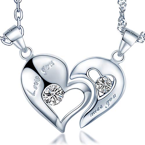 Unendlich U "Love you Miss you"2-Teilig Halskette Liebe Motiv Partner-Ketten 925 Sterling Silber Paar Herzanhänger Geschenk für Liebste von Unendlich U