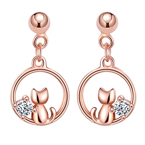 Unendlich U Mädchen Damen 925 Sterling Silber Kleine Katze Ohrstecker Einfach Ohrhänger Ohrringe Ohrschmuck,Rosegold von Unendlich U