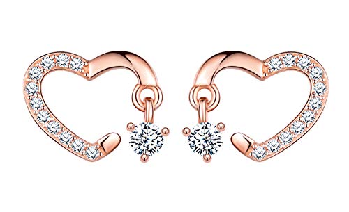 Unendlich U Mädchen Damen 925 Sterling Silber Zirkonia Fashion Ohrstecker Leere Herz Ohrhänger Ohrringe Ohrschmuck,Rosegold von Unendlich U