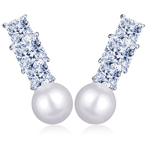 Unendlich U Modisch Damen Ohrstecker 925 Sterling Silber Zirkonia 7.5mm Perle Stecker Ohrringe Ohrhänger Ohrschmuck, Silber von Unendlich U