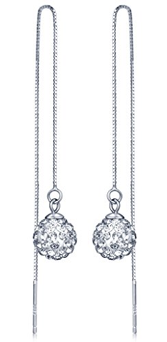 Unendlich U Modisch Damen Quaste Lange Durchzieher 925 Sterling Silber Shamballa Kristallkugeln Ohrhänger Ohrringe Ohrschmuck von Unendlich U