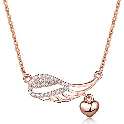 Unendlich U Modisch Engelsflügel Herz Damen Halskette 925 Sterling Silber Zirkonia Anhänger Verstellbare Kette, Rosegold von Unendlich U