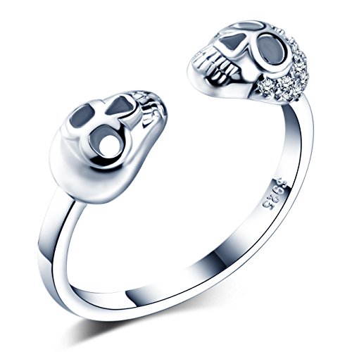 Unendlich U Modisch Totenkopf 925 Sterling Silber Zirkonia Offener Ring Damen Mädchen Ring, Verstellbar Größe 51 bis 57, Silber von Unendlich U