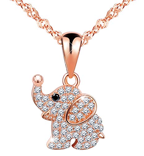 Unendlich U Niedlich Elefant Mädchen Halskette 925 Sterling Silber Zirkonia Anhänger Kette mit Anhänger, Rosegold von Unendlich U