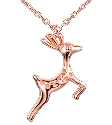 Unendlich U Niedlich Hirsch Reh Damen Mädchen Halskette 925 Sterling Silber Anhänger Verstellbare Kette mit Anhänger, Rosegold von Unendlich U