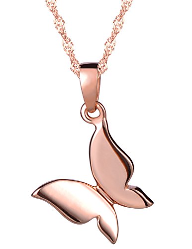 Unendlich U Niedlich Schmetterling Damen Mädchen Halskette 925 Sterling Silber Anhänger Kette mit Anhänger, Rosegold von Unendlich U