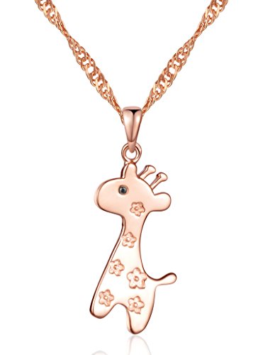 Unendlich U Niedlich Sika-Hirsch Damen Halskette 925 Sterling Silber Giraffe Anhänger Kettenanhänger, Rosegold von Unendlich U