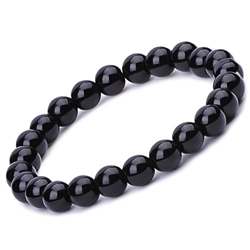 Unendlich U Retro Simpel Damen Herren Buddha Armband Armreif, 9mm Energie-Stein Kugeln Perlen Gebet Mala Stretch Energiearmband, Schwarz von Infinite U