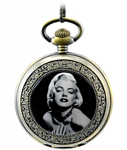 Unendlich U Sexy Marilyn Monroe Retro Handaufzug Mechanische Taschenuhr Hohl Skelett Kettenuhr Anhänger Halskette Bronze von Unendlich U