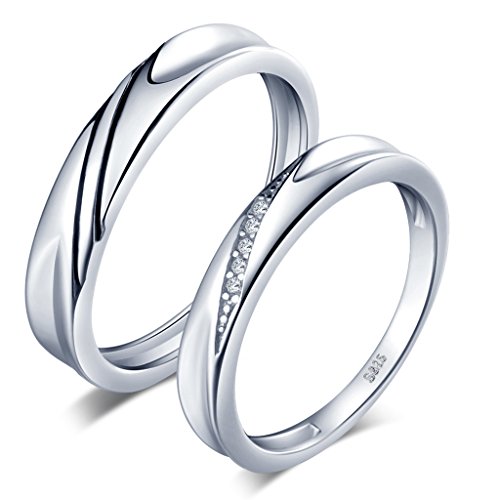 Unendlich U Simpel Welle 925 Sterling Silber Zirkonia Paar Band Ringe Eheringe Trauringe Verlobungsringe Partnerringe, Größe 50 von Unendlich U