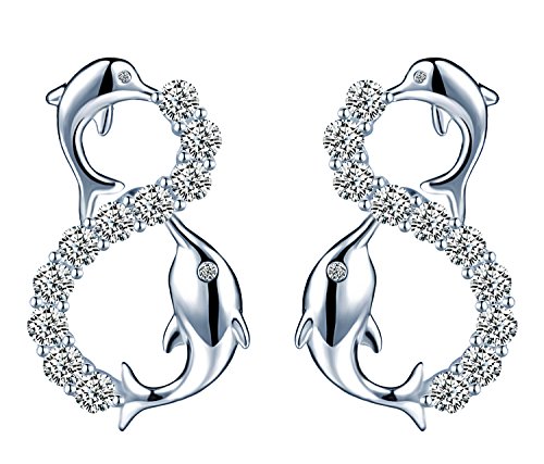 Unendlich U Süße Delfine Unendlichkeit Symbol Damen Mädchen Ohrstecker 925 Sterling Silber Zirkonia Ohrringe Ohrschmuck, Silber von Unendlich U