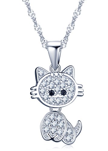 Unendlich U Süße Katze Kätzchen Damen Halskette 925 Sterling Silber Zirkonia Anhänger Kette mit Anhänger, Silber von Unendlich U