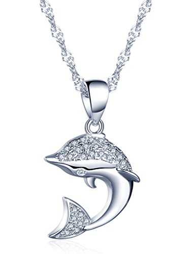 Unendlich U Süßer Delfin Delpfin Damen Halskette 925 Sterling Silber Zirkonia Anhänger Kettenanhänger, Silber von Unendlich U