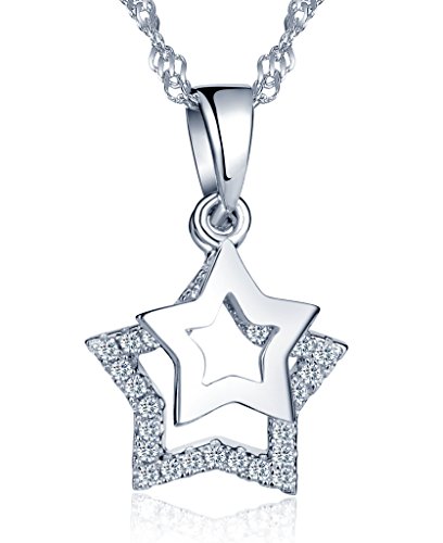 Unendlich U Damen Halskette Beweglich Doppel Pentagramme Sterne 925 Sterling Silber Zirkonia Anhänger Kette, mit Weiße Geschenkbox/Blaue Geschenktasche (Silber(mit Geschenktasche)) von Unendlich U