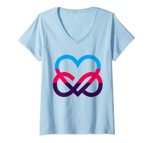 Damen Polyamorie Pride Flagge Herz Poly-Beziehung Infinity Heart T-Shirt mit V-Ausschnitt von Unendlichkeit Herz Nicht-Monogamie Geschenk