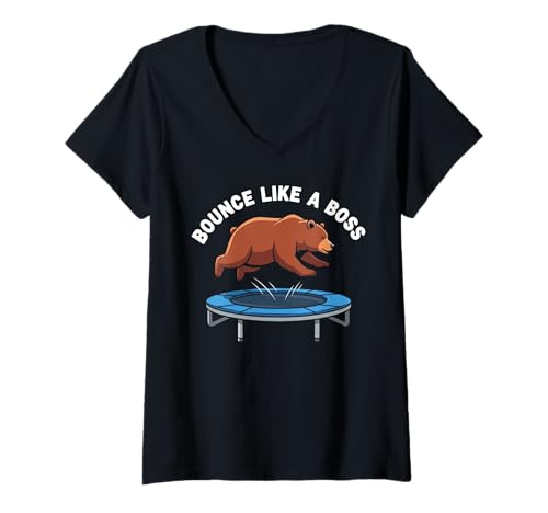 Damen Bear Captured Bouncing On Trampolin Viral CCTV-Moment T-Shirt mit V-Ausschnitt von Unexpected Wildlife Bounce Cam Collective