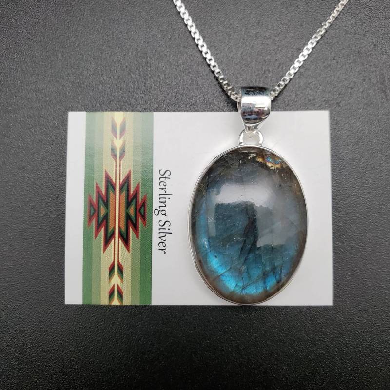 Ankerkette #a138 | Frei Geformter Labradorit Anhänger Mit Silberkette Halskette Sterling Silber Heilstein von UnforgetSilver