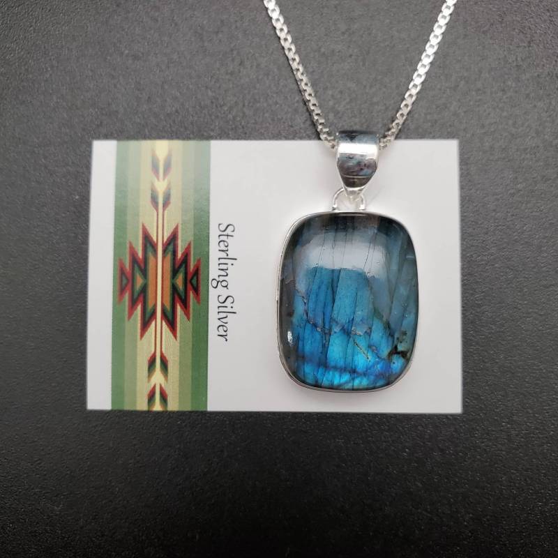 Ankerkette #a141 | Groß Frei Geformter Labradorit Anhänger Mit Silberkette Halskette Sterling Silber Heilstein von UnforgetSilver