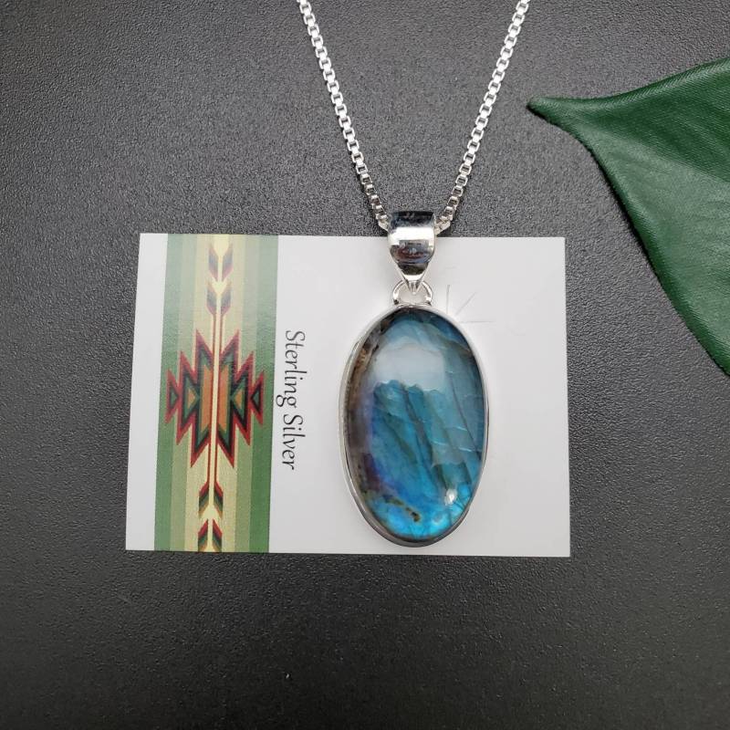 Ankerkette #a143 | Frei Geformter Labradorit Anhänger Mit Silberkette Halskette Sterling Silber Heilstein von UnforgetSilver