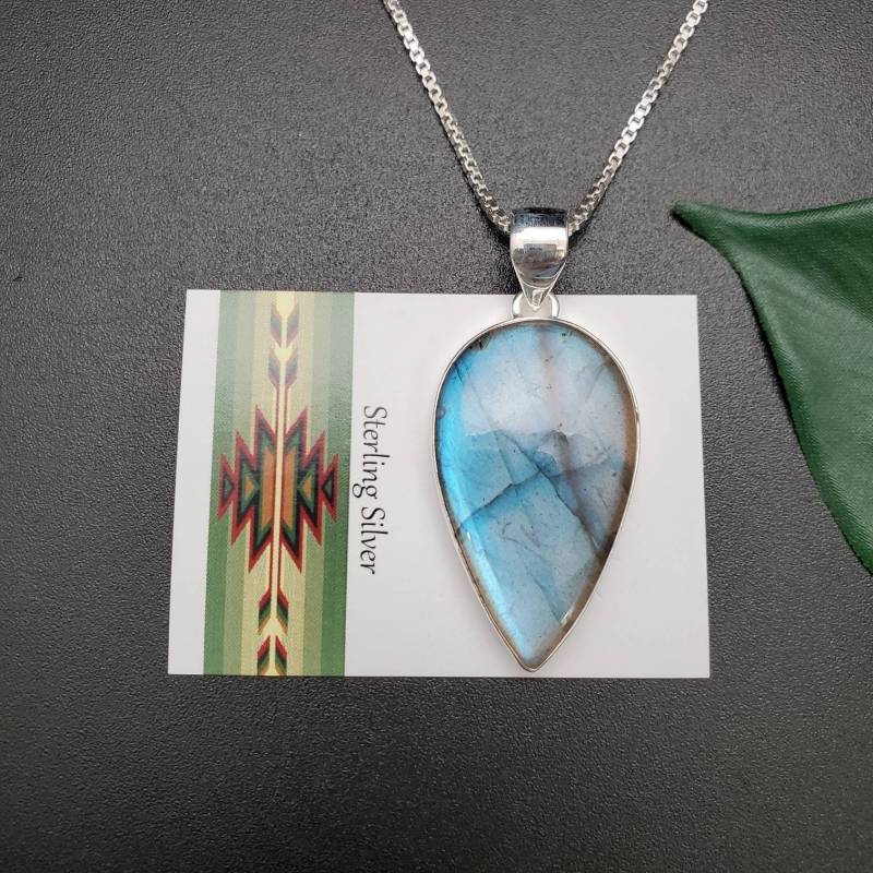 Ankerkette #a144 | Groß Frei Geformter Labradorit Anhänger Mit Silberkette Halskette Sterling Silber Heilstein von UnforgetSilver