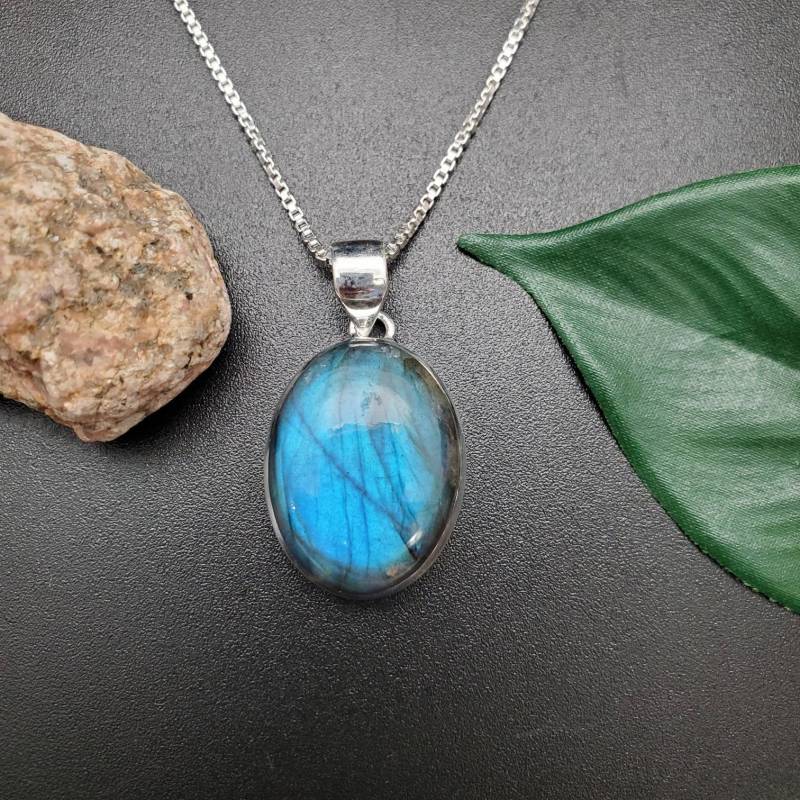 Ankerkette #a145 | Groß Frei Geformter Labradorit Anhänger Mit Silberkette Halskette Sterling Silber Heilstein von UnforgetSilver