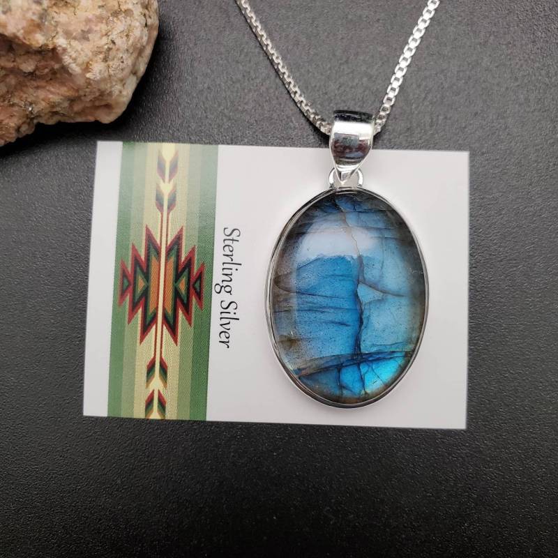 Ankerkette #a146 | Frei Geformter Labradorit Anhänger Mit Silberkette Halskette Sterling Silber Heilstein von UnforgetSilver