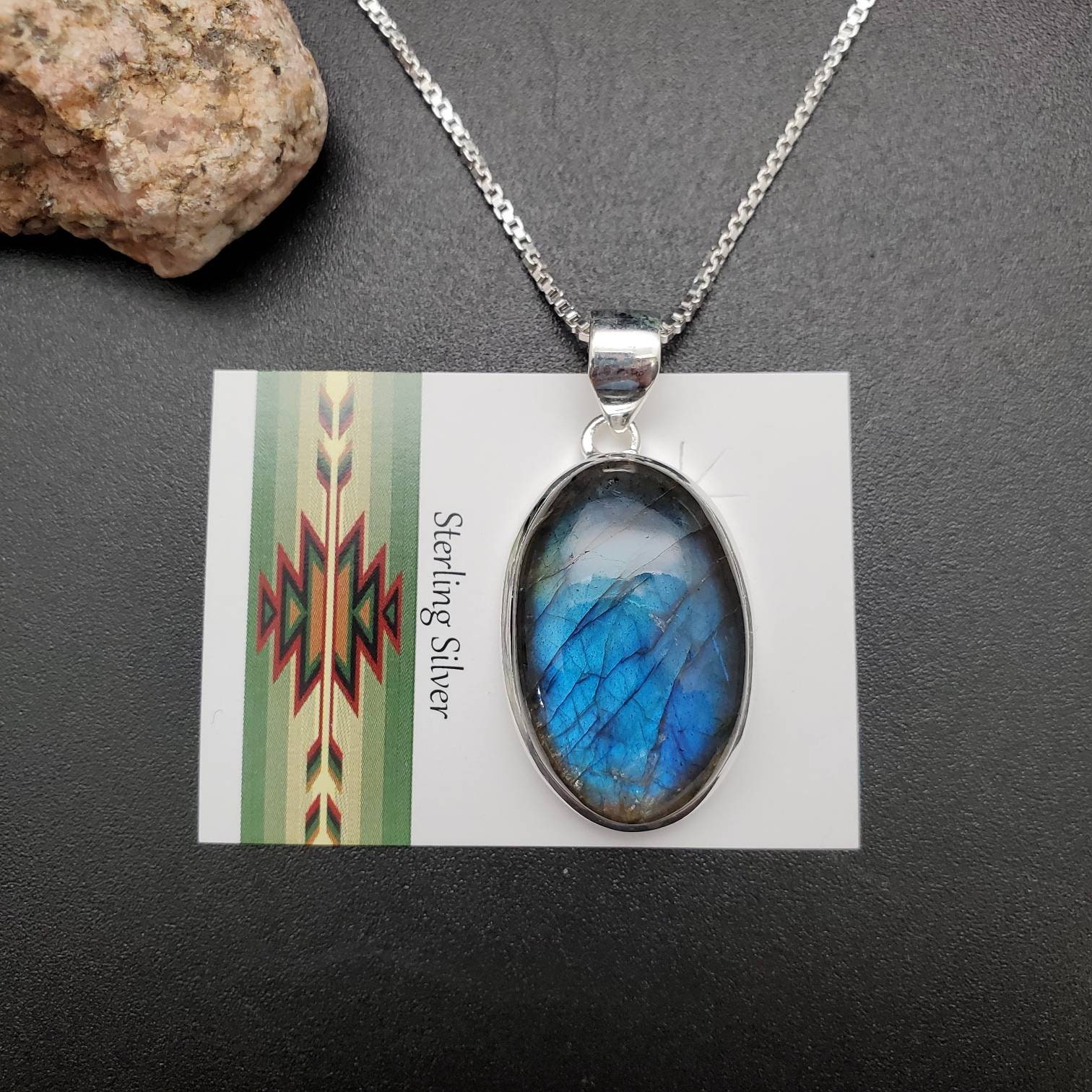 Ankerkette #a147 | Frei Geformter Labradorit Anhänger Mit Silberkette Halskette Sterling Silber Heilstein von UnforgetSilver