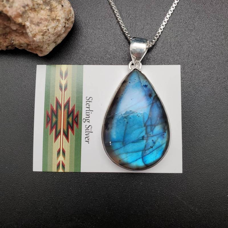 Ankerkette #a148 | Frei Geformter Labradorit Anhänger Mit Silberkette Halskette Sterling Silber Heilstein von UnforgetSilver