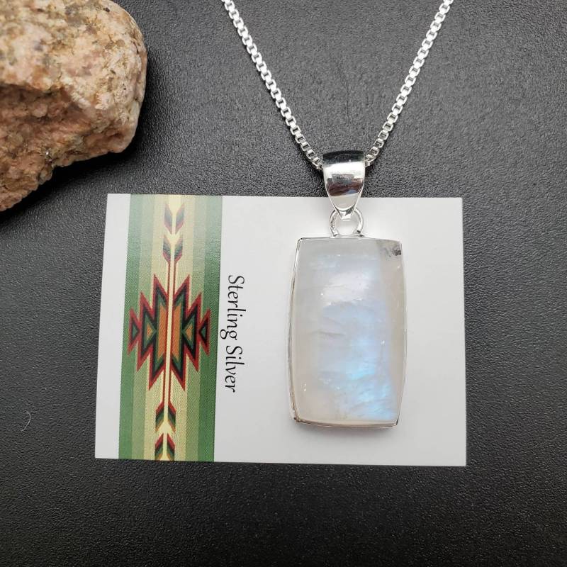 Ankerkette #a151 | Großer Regenbogen Mondstein Anhänger Mit Silber Kette Halskette Sterling Heilstein von UnforgetSilver