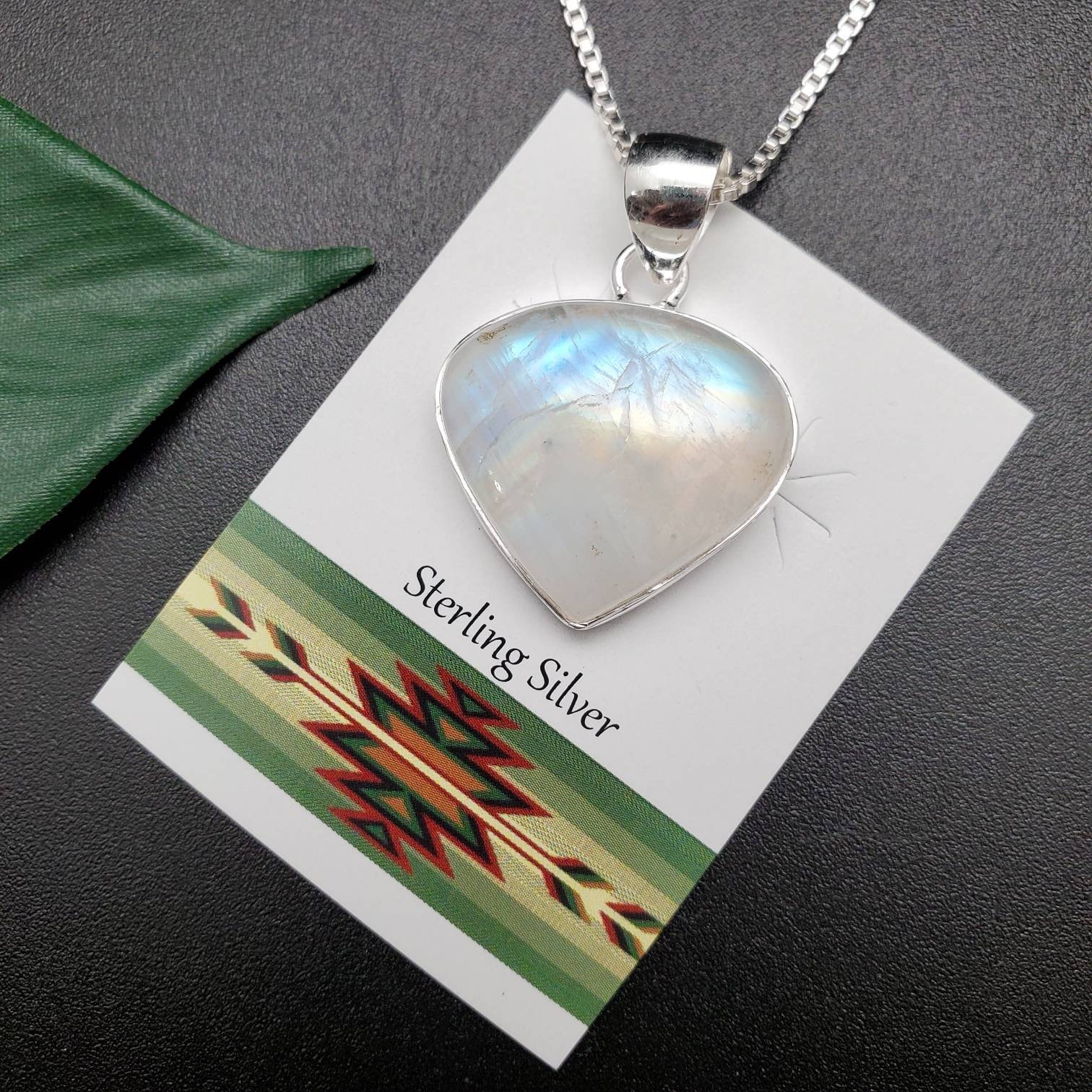 Ankerkette #a152 | Großer Regenbogen Mondstein Anhänger Mit Silber Kette Halskette Sterling Heilstein von UnforgetSilver