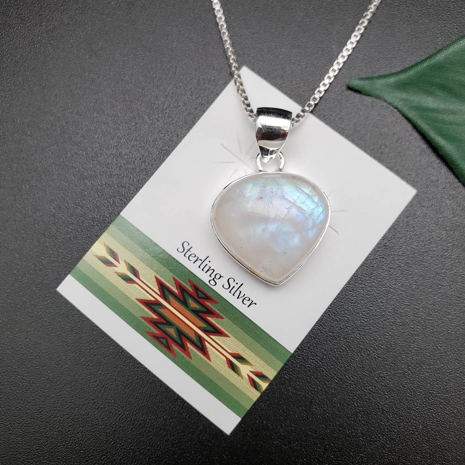 Ankerkette #a154 | Großer Regenbogen Mondstein Anhänger Mit Silber Kette Halskette Sterling Heilstein von UnforgetSilver