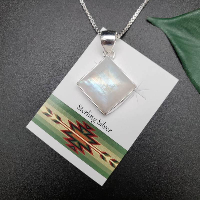 Ankerkette #a155 | Großer Regenbogen Mondstein Anhänger Mit Silber Kette Halskette Sterling Heilstein von UnforgetSilver