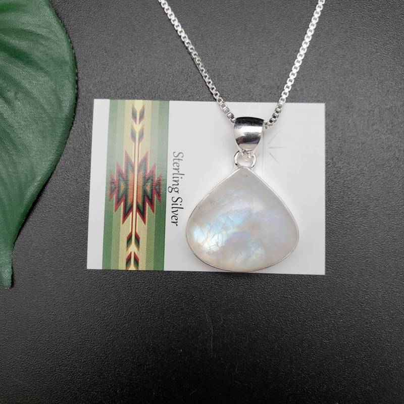 Ankerkette #a160 | Großer Regenbogen Mondstein Anhänger Mit Silber Kette Halskette Sterling Heilstein von UnforgetSilver