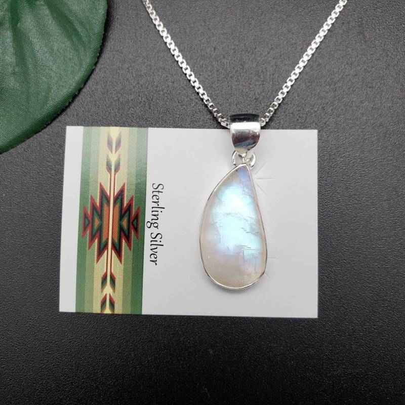 Ankerkette #a161 | Großer Regenbogen Mondstein Anhänger Mit Silber Kette Halskette Sterling Heilstein von UnforgetSilver