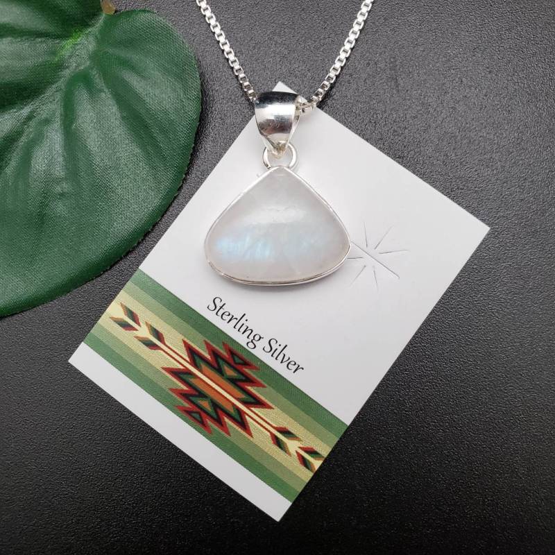 Ankerkette #a163 | Großer Regenbogen Mondstein Anhänger Mit Silber Kette Halskette Sterling Heilstein von UnforgetSilver