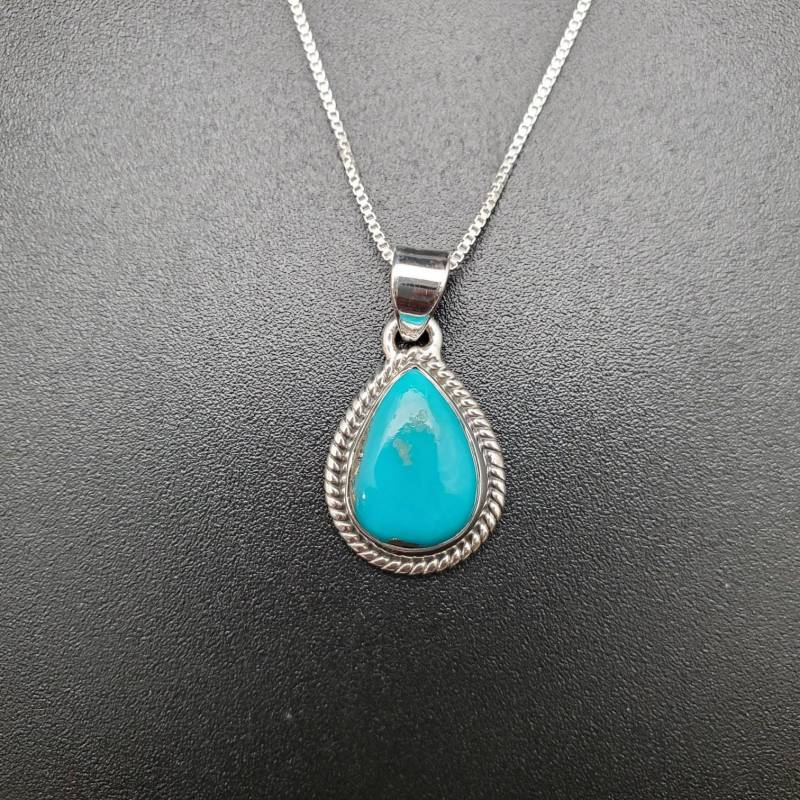Sv #01 | 10 X 14 Mm Türkis Tropfen Anhänger Mit Silberkette Halskette Sterling Silber Südwesten von UnforgetSilver