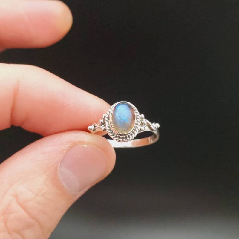 Zierlicher Ring | Labradorit Sterling Silber Edelstein Damen Boho Schlichter R-10371 von UnforgetSilver